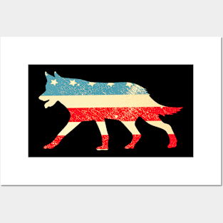 American Flag Wolf Posters and Art